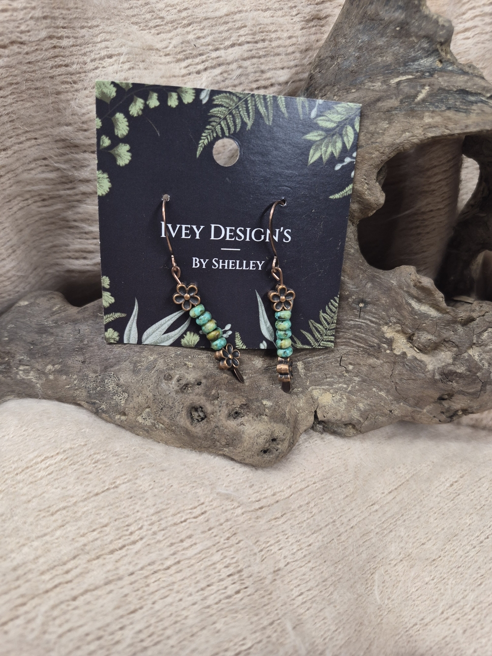 Ivey Design's Turquoise Beaded Floral Drop Earrings by Shelley